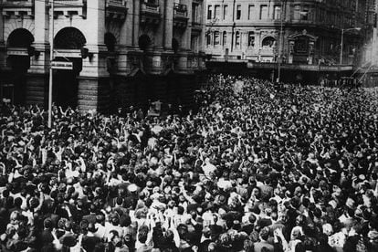 Este fue el descomual recibimiento que ofreció la ciudad australiana de Melbourne a la visita del cuarteto en junio de 1964.