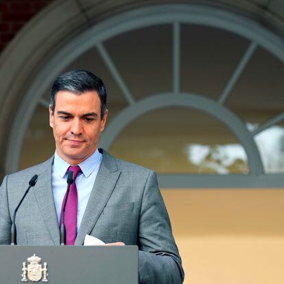 FILE - In this June 22, 2021 file photo, Spain's Prime Minister Pedro Sanchez prepares to deliver a statement at the Moncloa Palace in Madrid, Spain. Prime Minister Pedro Sanchez has overhauled his Cabinet to form what he calls "the government of the recovery" following the coronavirus pandemic.The biggest change was the exit of Carmen Calvo, Sanchez's right hand as the top-ranked deputy prime minister. Economy Minister Nadia Calvino was elevated to take her place. (AP Photo/Paul White, File)