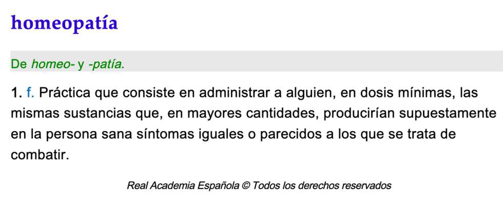 Definición de la Homeopatía en la RAE. Un Sistema Curativo