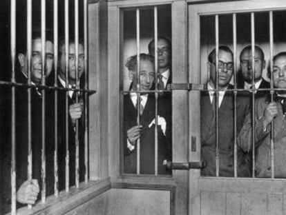 Lluís Companys i membres del seu govern, al vaixell 'Uruguay'.