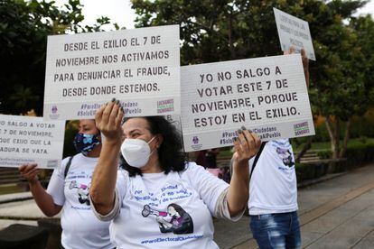 Una protesta de nicaragüenses en el exilio contra el Gobierno de Daniel Ortega, en San José de Costa Rica el pasado 24 de octubre.