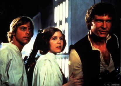 Mark Hamill, Carrie Fischer y Harrison Ford, en 'Star Wars'.