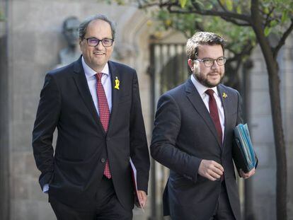 El presidente de la Generalitat, Quim Torra, junto al vicepresidente Pere Aragonès.