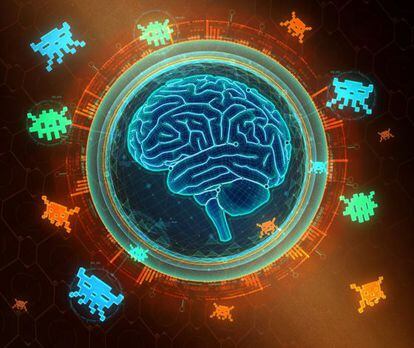 Esta recreación muestra la red neuronal artificial que usa el programa DQN para vencer a las hordas del mítico juego 'Space Invaders'.