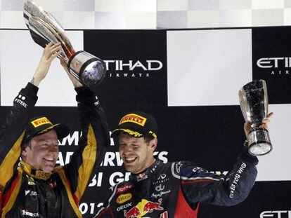 Raikkonen y Vettel en el podio de Abu Dhabi