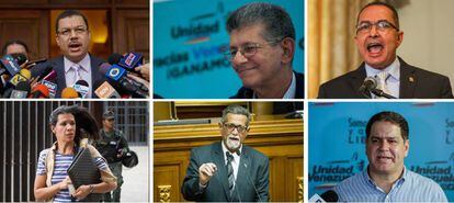 Los diputados opositores venezolanos (desde la izquierda, arriba) Simón Calzadilla, Henry Ramos y Richard Blanco. Abajo, Mariela Magallanes, Américo de Grazia y Luis Florido.