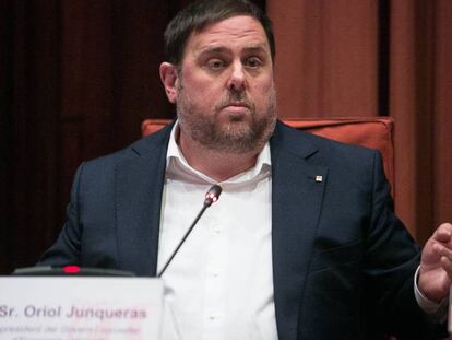 El vicepresidente Oriol Junqueras comparece ante la comision de asuntos institucionales.
