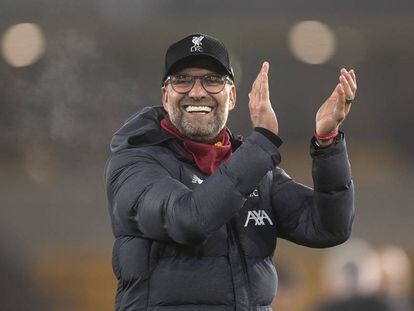 Jürgen Klopp celebrando la victoria del Liverpool contra los Wolverhampton Wanderers el pasado 23 de enero.