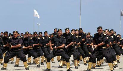 Miembros de las fuerzas de seguridad de Hamas en una ceremonia, el 16 de junio. 