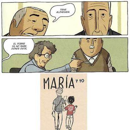 Arriba una imagen del tebeo <i>Arrugas</i>, de Paco Roca. Debajo, una viñeta de <i>María y yo</i>, una historia sobre el autismo, de Miguel Gallardo.