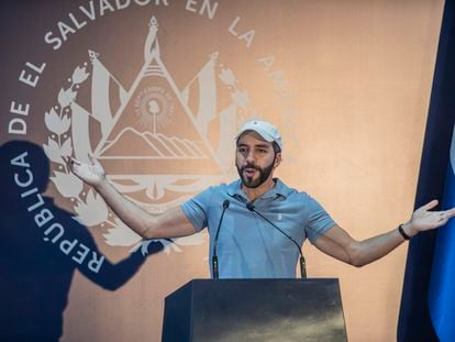 Nayib Bukele, en una conferencia de prensa el día de las elecciones de El Salvador, el 4 de febrero.