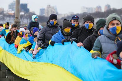 Un acto en Kiev por el Día de Ucrania, este domingo.