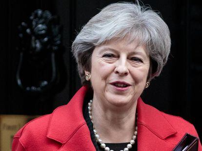 La Primera Ministra británica, Theresa May, antes de reunirse con líderes empresariales europeos este lunes.