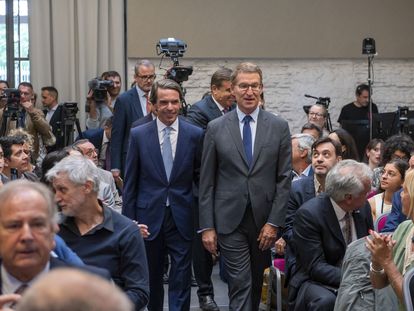 José María Aznar y Alberto Núñez Feijóo acuden el pasado viernes a un acto de la fundación FAES.