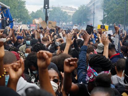 Thousands of people take part in a demonstration against police brutality and racism in Paris, France, on June 13, 2020.