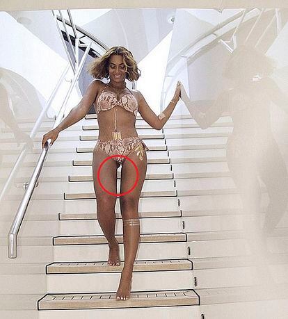 Beyoncé también protagonizó su escándalo pibonéxico particular cuando subió a su cuenta de Instagram una imagen en la que había deformado el hueco entre sus muslos para, aparentemente, reducirlo.