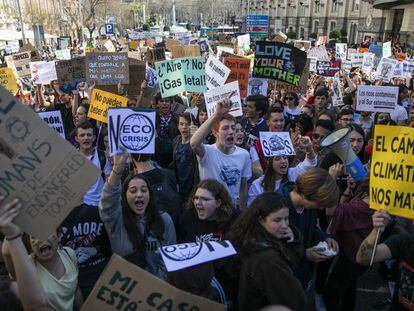 Manifestacion en marzo contra el cambio climatico en Madrid. 