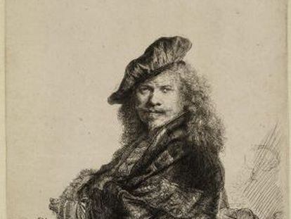Proceso de grabado de 'Autoretrato con sombrero de ala ancha y abrigo bordado', de 1631, de Rembrandt.