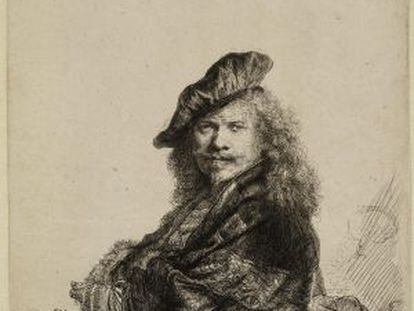 Proceso de grabado de &#039;Autoretrato con sombrero de ala ancha y abrigo bordado&#039;, de 1631, de Rembrandt. 