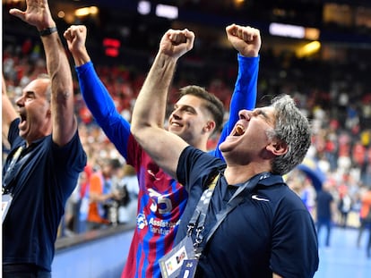 Carlos Ortega celebra la Champions tras derrotar el Kielce en los penaltis.