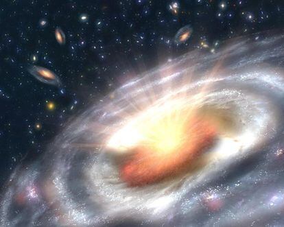 Ilustraci&oacute;n de un agujero negro en el centro de una galaxia de disco.