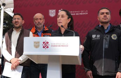 La jefa de Gobierno de Ciudad de México, Claudia Sheinbaum, durante una rueda de prensa posterior al accidente del metro. 