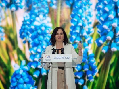 La presidenta de la Comunidad de Madrid y candidata a la reelección, Isabel Díaz Ayuso, durante un acto en Leganés, este martes.