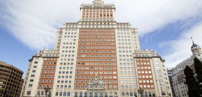 Fachada del Edificio Espa&ntilde;a antiguo hotel Plaza, en Madrid. 