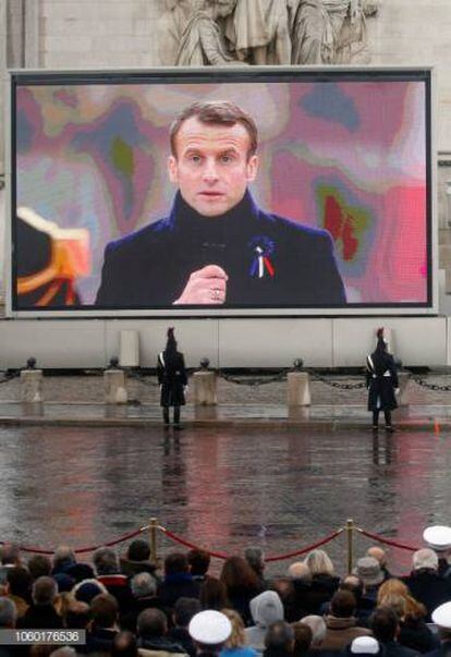 Macron interviene en la celebración del centenario de la Primera Guerra Mundial, el 11 de noviembre en París.