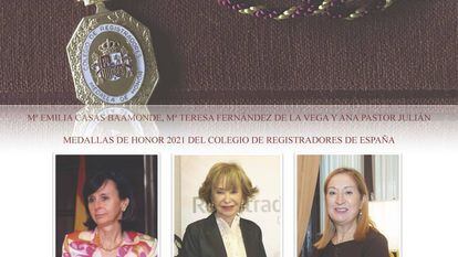 María Emilia Casas, Teresa Fernández de la Vega y Ana Pastor, Medallas de Honor del Colegio de Registradores