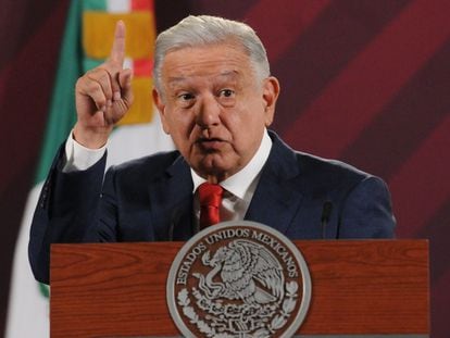 Andrés Manuel López Obrador, presidente de México, durante su conferencia matutina de este miércoles.