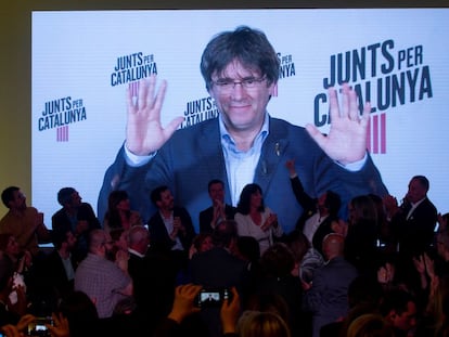 Carles Puigdemont, en un acto de campaña de Junts per Catalunya.