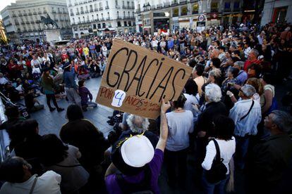 Concentración en la Puerta del Sol de Madrid en el cuarto aniversario del 15-M.