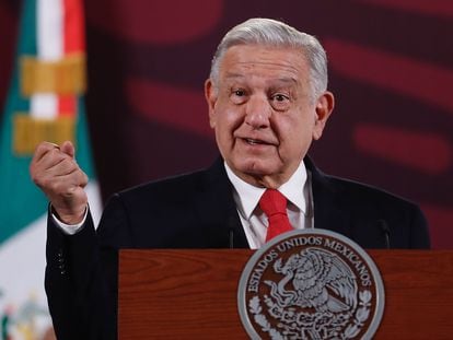 Andrés Manuel López Obrador durante su conferencia matutina, en marzo de 2024.