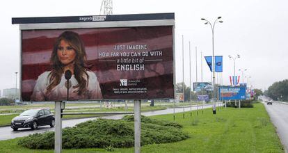 Uno de los carteles que ha ordenado retirar Melania Trump colocados en Zagreb, Croacia.