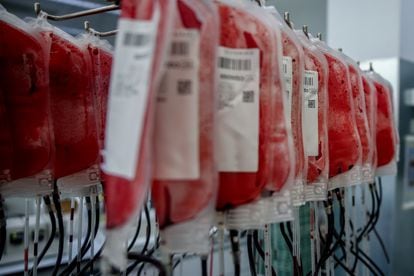  Sacche di sangue dal centro trasfusionale Valdebernardo, a Madrid (Spagna).