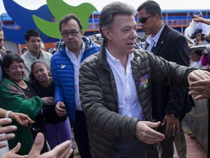 Santos, en un acto electoral el domingo en Bogota.