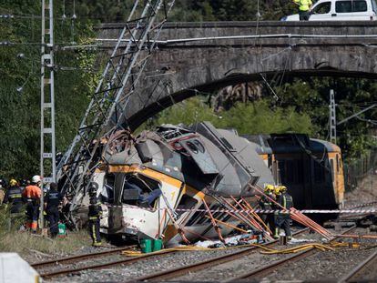 Imagen del accidente de tren en O Porriño (Pontevedra) tras descarrilar en septiembre de 2016.