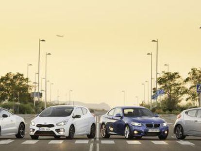 De izquierda a derecha: Peugeot RCZ, Kia Pro_Cee'd GT, BMW Serie 2 Coupé y Hyundai Veloster Turbo.