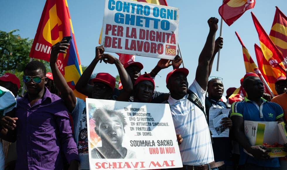 Marcha de jornaleros el miércoles en Foggia.