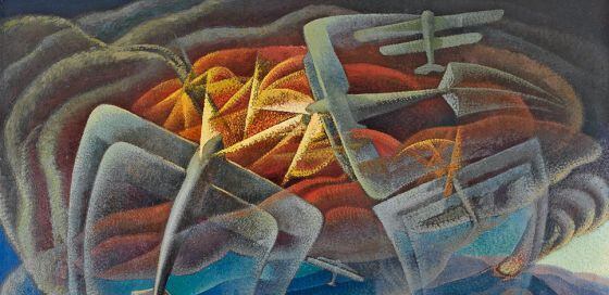 Gerardo Dottori, 'Batalla aérea sobre el golfo de Nápoles', 1942.