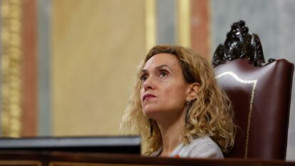 La presidenta del Congreso, Meritxell Batet, durante el pleno de este jueves.