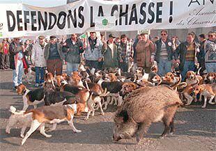 Imagen de una manifestación de cazadores celebrada en París.