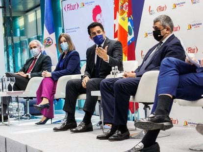 El ministro de Turismo de República Dominicana, David Collado, interviene en la presentación de Fitur 2022.