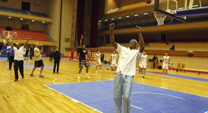 Dennis Rodman, antes del partido en Corea del Norte.