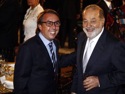 Emilio Azc&aacute;rraga, presidente de Televisa, y Carlos Slim.