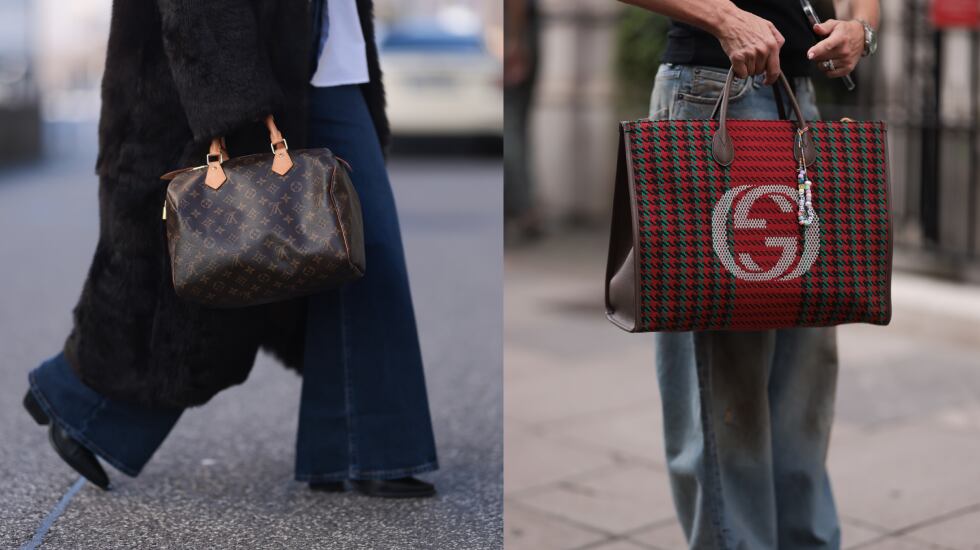 Dos modelos de bolsos de mano de Louis Vuitton y Gucci que también pueden ser utilizados como bolsos de fin de semana. GETTY IMAGES.