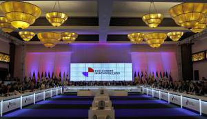 Vista general del recinto donde se realiza la plenaria de la XXIII Cumbre Iberoamericana, en Ciudad de Panamá (Panamá).