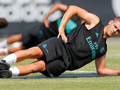 Morata, en un entrenamiento del Madrid en California. 