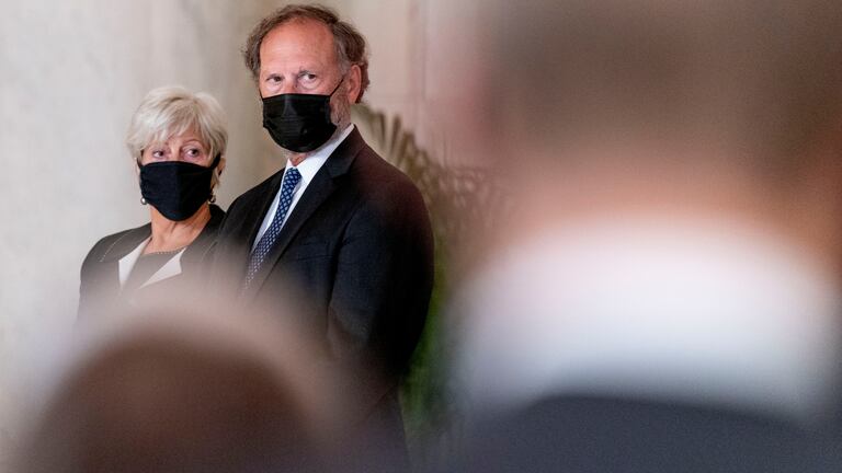 Conservative Judge Samuel Alito and his wife Martha-Ann on the Supreme Court, Washington.